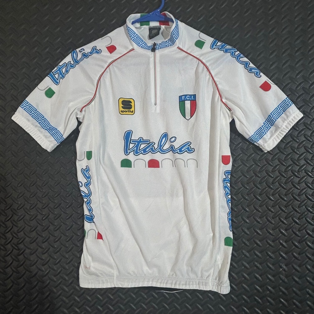 Sportful Italia F.C.I. Cycling Jersey Men S White Short Sleeve Tricolor‎ Vintage